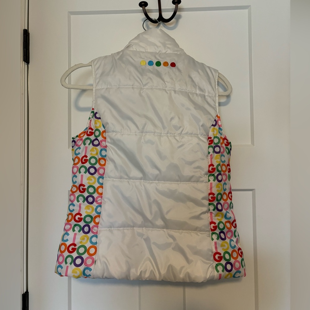 Coogi white‎ polyester puffer ski vest size Medium colorful logo design - Picture 6 of 7